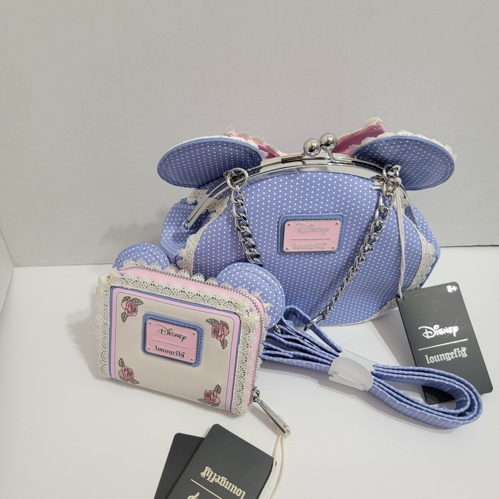 NEW! LOUNGEFLY‎ DISNEY MINNIE MOUSE FLORAL LACE CROSSBODY BAG & MATCHING WALLET! - Picture 8 of 13